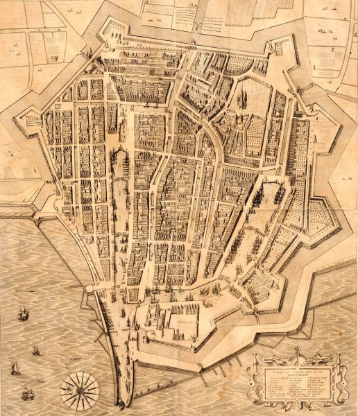 Rond 1614 maakte de Harlinger Jacob Lous deze gedetailleerde plattegrond van Harlingen. 