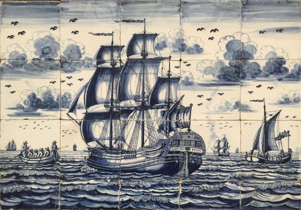Tegeltableau met de walvisvaarder ‘de Jonge Boom’ omstreeks 1770 geschilderd door de Harlinger tegelschilder Pals Karsten (1723-ca. 1776)